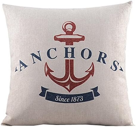 CreateforlifeCotton Linen Square Decorative Throw Pillow Case Cushion Cover Cartoon Ocean Anchor 18"