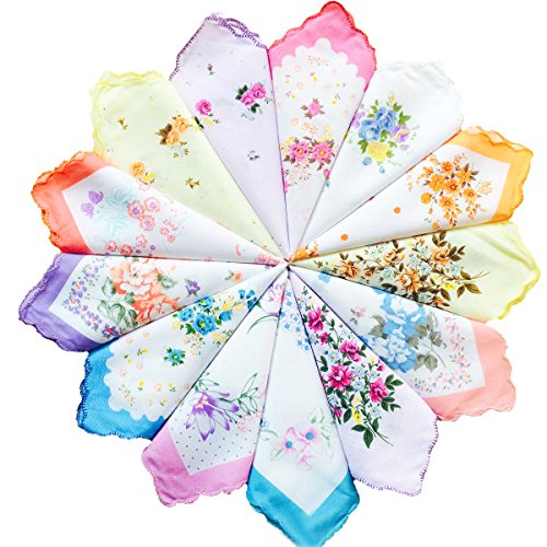 Cocousm Womens Vintage Floral Print Cotton Handkerchiefs Bulk 10 Pcs #TOP2