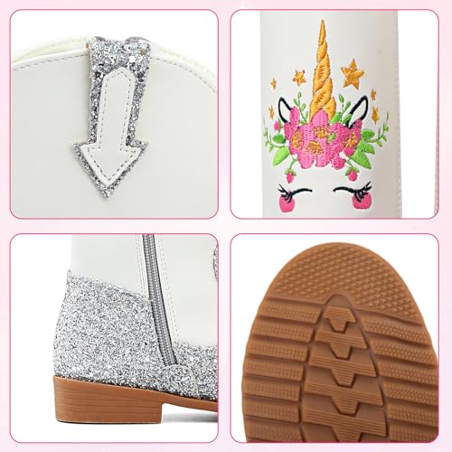 ESTAMICO Girls Cowgirl Boots Glitter Princess Shoes Mid Calf Zipper Square Toe Western Cowboy Boot for Toddler/Little Kid/Big Kid4