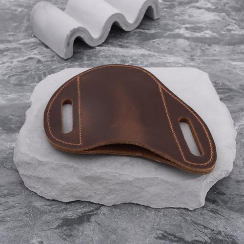 Be In Your Mind 1x Messertasche aus Dunkelbraunem Leder Kompatibel mit EDC Kompakter Zusammenklappbarer Messerhalter mit Scheide für Gürtel Tasche Und Taktischen Einsatz