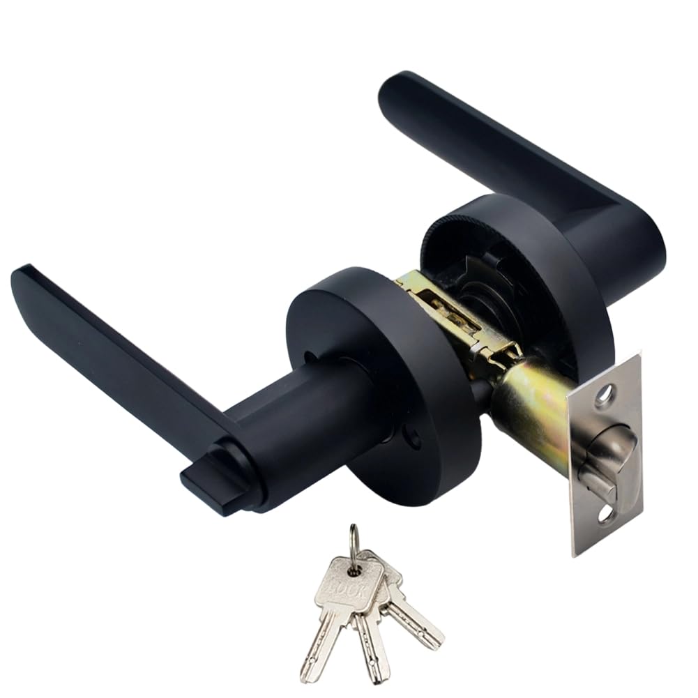 UDSKNV[KSL Zinc Alloy Indoor Door Lock with Silent Operation, Keyed Exterior, 60mm Cylinder - Brushed Silver Black