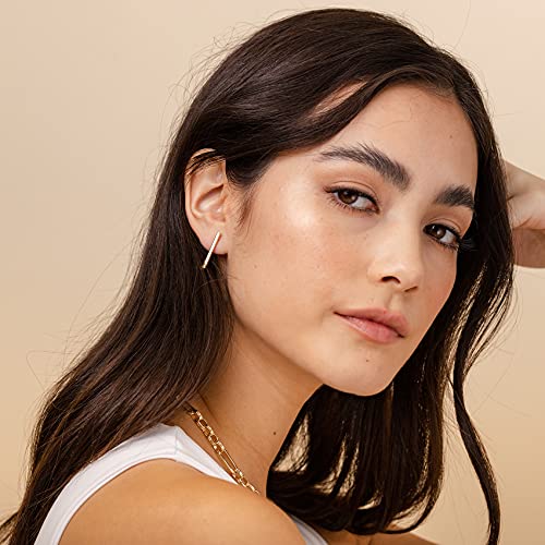 PAVOI 14K Gold Plated Sterling Silver Post Dainty Mini Bar Stud Earrings | Gold Earrings for Women3