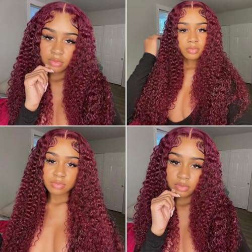 Image of Pizazz 99J Burgundy Deep Wave Lace Front Wigs Human Hair Pre Plucked