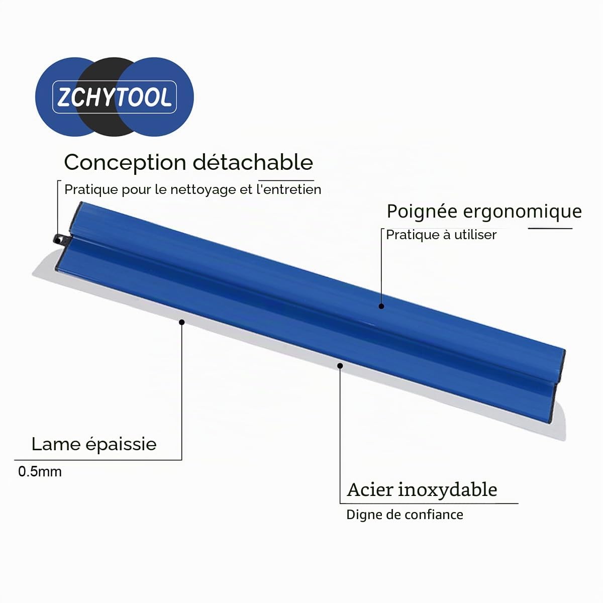 Blue Drywall Skimming Blades Set, 25+40+60cm Stainless Steel Blade Spatula Tools and Extension Handle 80 to 200 cm for Wall Panels and Ceilings, Plaster Smoothing