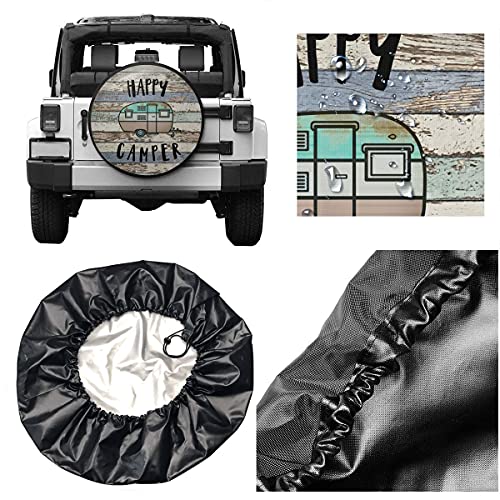 Image of Happy Camper Spare Tire Cover Waterproof for Jeep Trailer RV SUV Truck Camper Travel Trailer Accessories 14 inch