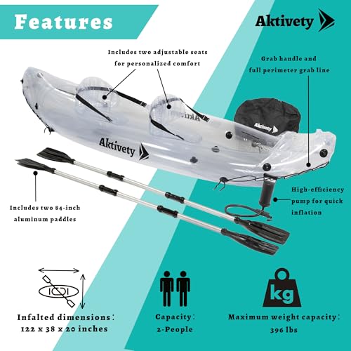 image for Aktivety – Inflatable Clear Kayak 2 Person Adult – Transparent Tan