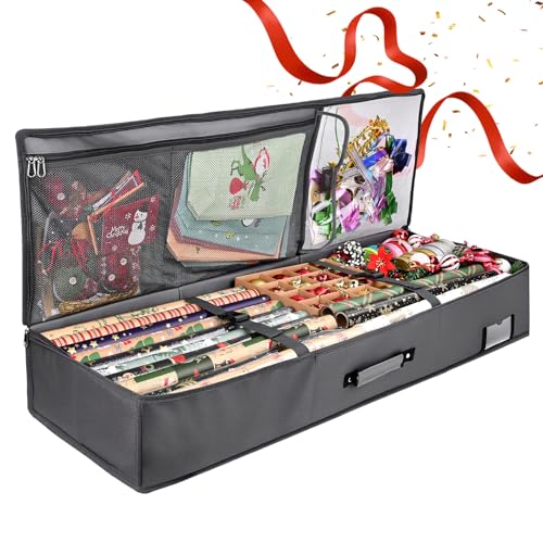 Geschenkpapier Aufbewahrung, GuKKK Groß Geschenkpapier Organizer 95 x 35 x 16 cm, Wasserdichtes 600D Oxford Gewebe Geschenkpapier Aufbewahrung Organizer, Aufbewahrung Geschenkpapierrollen mit Fächern