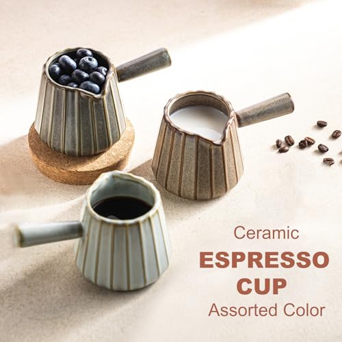 YHOJOY Espresso Cups, Ceramic Espresso Measuring Cup with Handle, Expresso Shots Cups with Scale, Espresso Accessories, 200ML /6 OZ, Light Green
