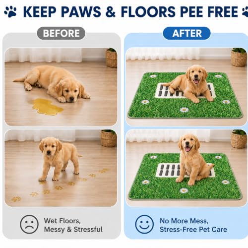 Image of Aitmexcn Washable Pee Pads for Dogs, 2 Pack Super Absorbent Reusable Puppy Pads, Lawn Design Reusable Dog Pads for Potty Tranning, Whelping, Playpen, Crate, Bed - 31 inchx36 inch - Green