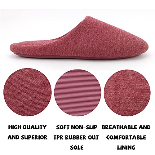 ofoot Women's Memory Foam Cotton House Slippers for Summer - Comfortable,Washable Indoor Bedroom Shoes with Non-Slip Rubber Outsoles (Rose, US 5-6)2