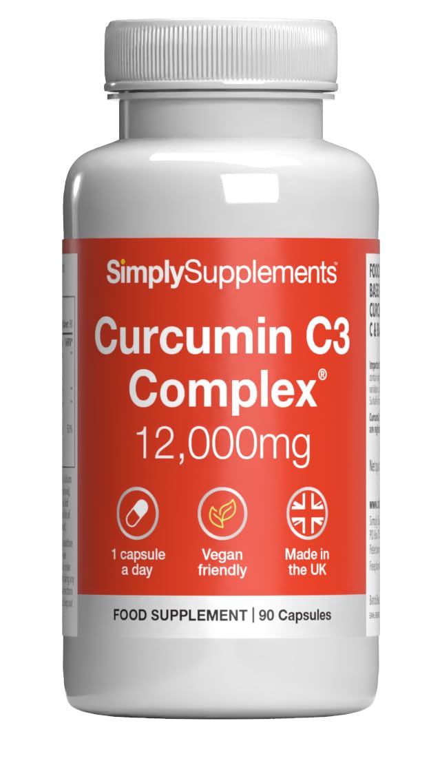 Curcumin C3 Complex 12,000mg with Bioperine & Vitamin C | 190mg Curcuminoids | High-Strength Turmeric Extract | Vegan & Vegetarian Friendly | 90 Capsules | UK-Made, GMP Certified