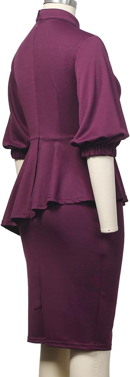 Church Clergy Dress for Women 3/4 Sleeve Irregular Ruffle Pencil Dress with Tab Collar - Image 8