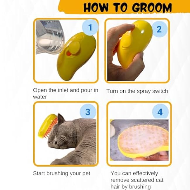 Cat Steam Brush,pet steam brush, 3 In1 Cat Grooming Tool,Cats Hair Steamer(YELLOW)-dKpzgN2k