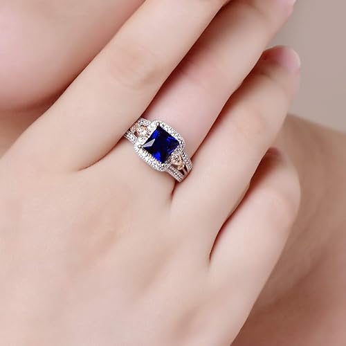 Miniatura 2 de Empsoul - Anillo de compromiso de novia de plata de ley 925 con corte princesa y topacio azul con circonita cúbica, pavimentar diamantes, delicado