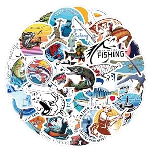 Paquete de calcomanías de pesca Go Fishing (60 unidades), divertidas calcomanías de vinilo impermeable para álbumes de recortes, portátiles, botellas de agua, cajas de aparejos y regalos para los