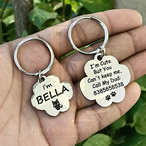Image of Jypr Customized Product's Pet ID Tag Personalize Black Engraved Name Collar Tag for Your Loving Pet Dog, Cat, Puppy, Horse (Paw Shape Tag with Little Paw Charm), 1 Label