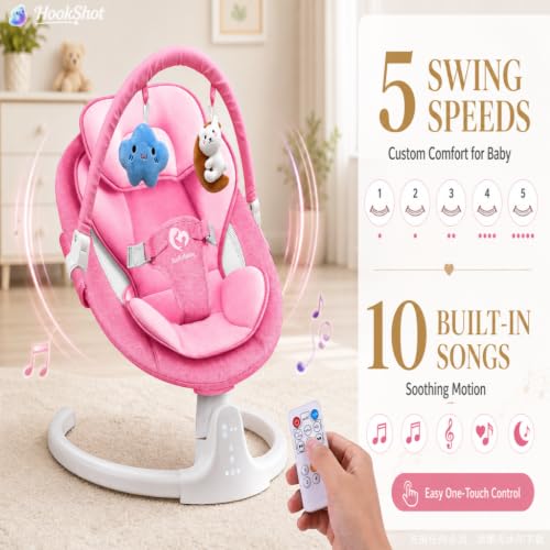 Image of Bluetooth Baby Swing for Infants Indoor & Outdoor Portable, 3 Seat Positions, 5 Speeds, with Music Speaker, Remote Control, USB Power, Season Cushion