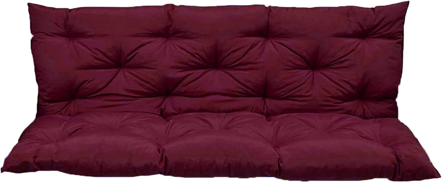 Cotton Fill Outside Benches Cushion with Backrest, Thicken Swing Cushions 2/3 Seater Replacement, Porch Swing Cushions Outdoor (40 x 48 inch, Wine)
