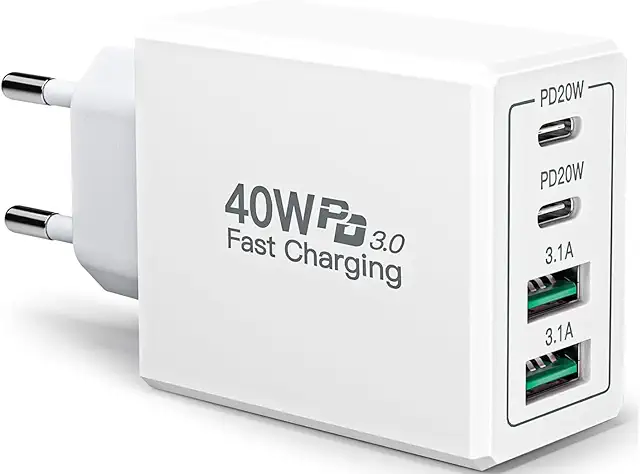 Imagen relacionada con Cargador USB C 40W 4 Puertos, Aioneus Cargador Phone Carga Rapida PD 3.0, Cargador Multiple con Tipo-C USB-A, Enchufe USB C para iPhone 15 14 13 12 11 XR XS Pro MAX, Samsung, Mobile, Tablet