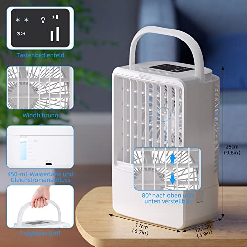 Climatiseur mobile, refroidisseur à évaporation USB,refroidisseur d'air portable,climatiseur mobile personnel,climatiseur de bureau avec 3 vitesses,minuterie 2/4 h - Image 3