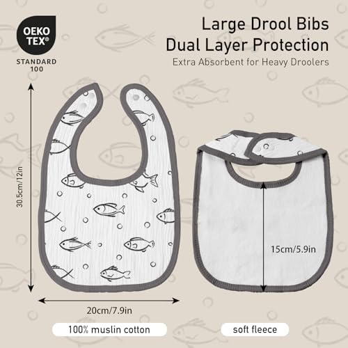 Image of Muslin Bibs for Baby Boy Girl, Adjustable Fit for Drooling and Teething | 8Pk, 100% Cotton Surface & Multi-Layer Absorbent Core, Shrink-resistant & Fade-Proof, Gentle on Sensitive Newborn skin