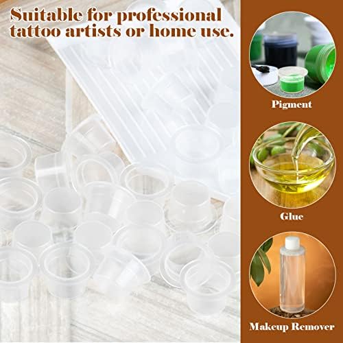 Greoer Tattoo Ink Cups, 100 Pieces Tattoo Ink Pots, Pigment Ink Caps, Ink Cups Disposable, Plastic Ink Containers for Ink Pigment Cups Big Size 15MM