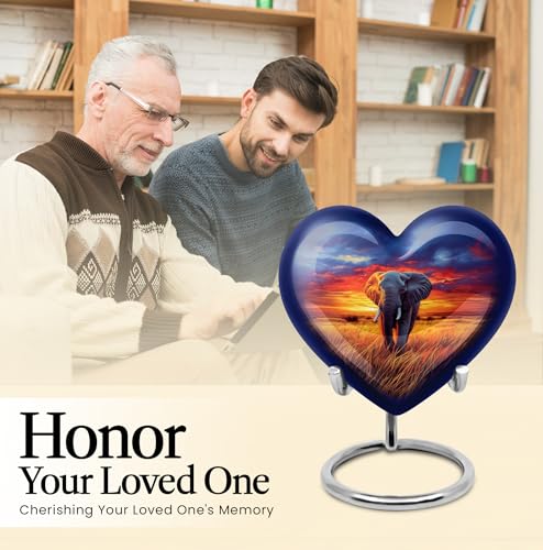 Image of Elephant Urn Keepsake Funeral Urn for Human Male & Female 1 Large & 1 Small | Large Cremation Urns, Memorial Urns
