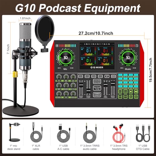 Podcast Microphone Bundle with Live Sound Board Audio Mixer, Podcast Equipment Bundle with 3.5mm Condenser Microphone(P15) for Pc/Phone Live Streaming Singing Gaming, Voice Changer, Denoise - Image 3