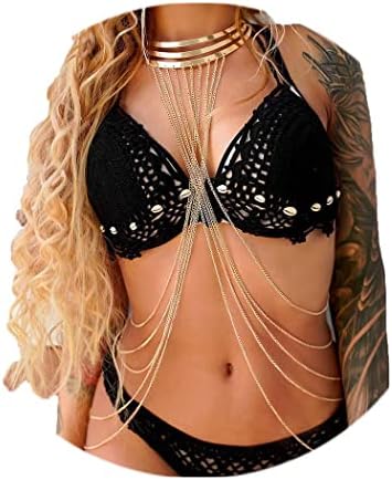 Nicute Gold Body Chain with Necklace Layered Bra Chains Summer Beach Body Jewelry for Women and Girls