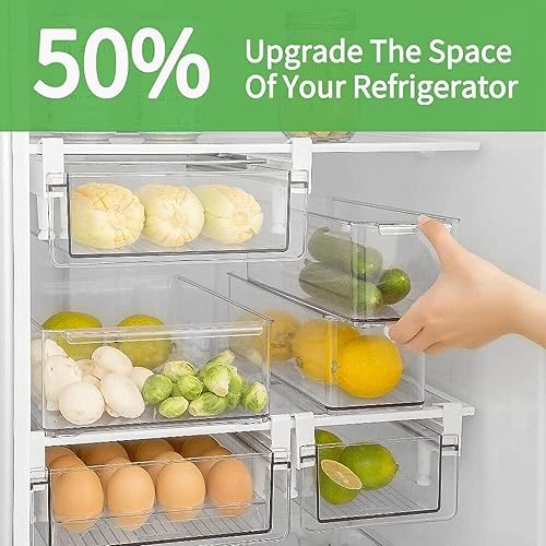vacane Upgraded Refrigerator Drawers Organizer - Pull Out Fridge Bins with Handle, Extra-Long 19.5