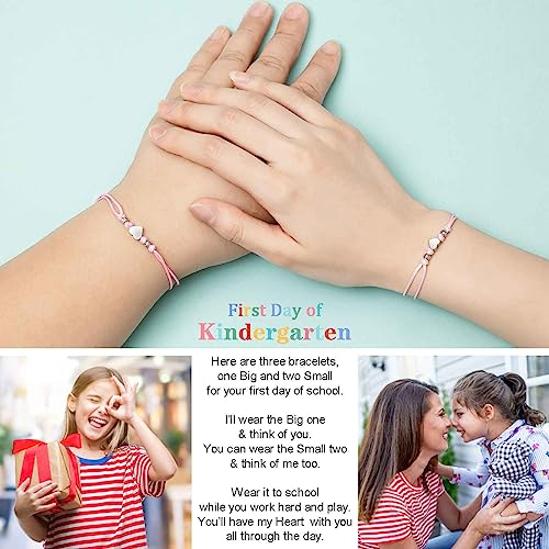 AnotherKiss Back to School Gifts Mommy and Me Matching Bracelets for Mom Daughter, First Day of School Gifts for Girls, Mother Daughter Bracelet Set 3pcs (1 Deep Pink & 2 Pink)2