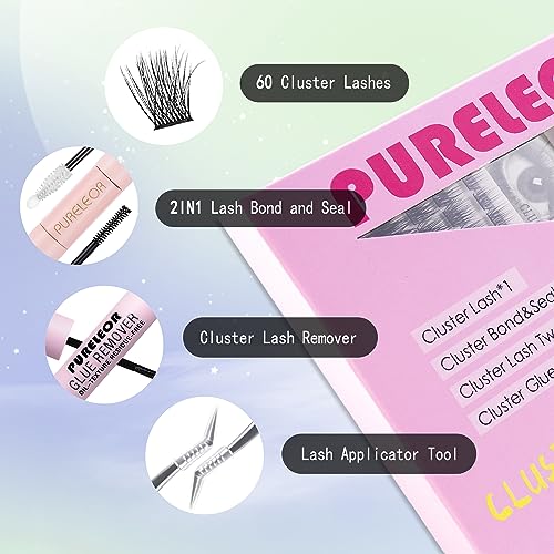 Cluster Lashes Extension Kit DIY Individual Eyeashes Extensions with Bond Seal Tweezers Remover 8-16mm Mixed Length Wispy 60Pcs Eyelash Natural Look DIY at Home - Image 2