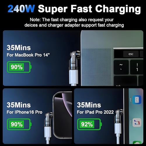 Image of ZORBES PD 240W Fast Charger Adapter, Type C Male to Type C Female Converter, Magnetic Adapter with Flexible Swivel, Aluminum Alloy Housing, Universal Fit for Laptops, Tablets, Phones and Power Banks