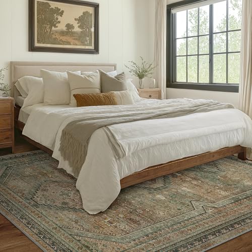 GENIMO 8x10 Area Rug for Living Room, Non Slip Machine Washable Low Pile Large Rug, Brown Indoor Vintage Lightweight for Bedroom, Dining Room & Home Office