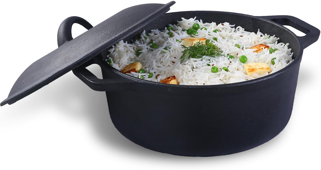 Wonderchef Forza 25 cm Cast-Iron Casserole with Lid | Pre-Seasoned Cookware | Induction Friendly | 4.7 L | 3.8 mm with Lifetime Exchange Warranty