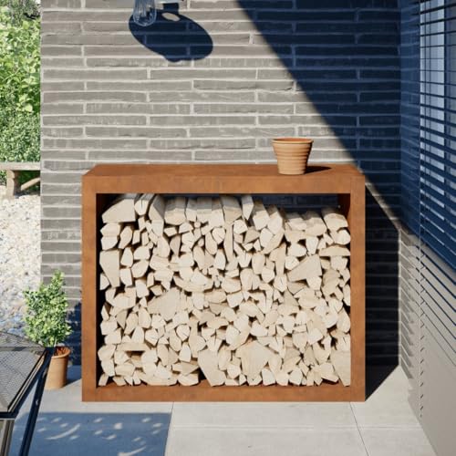 LLEZKBR Hogar y jardín, accesorios para chimenea y estufa de leña, estantes y portadores de leña para el hogar, 100 x 40 x 80 cm, acero corten