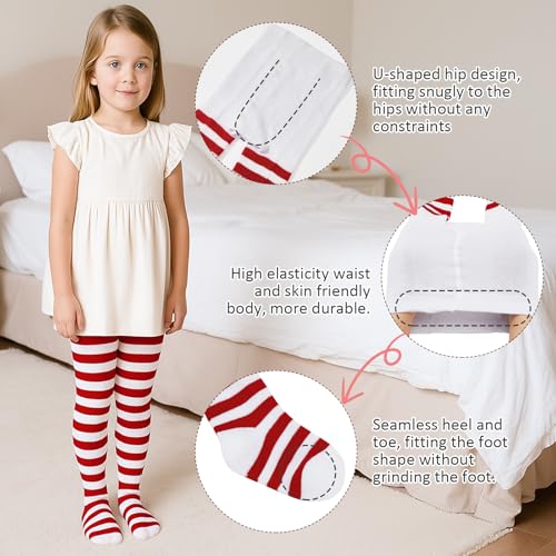 Image of American Trends Baby Leggings Stocking Toddler Girl Socks Tights for Baby Girls Kids Winter Knitted Leggings, Z White Red Stripes, 6-12 Months