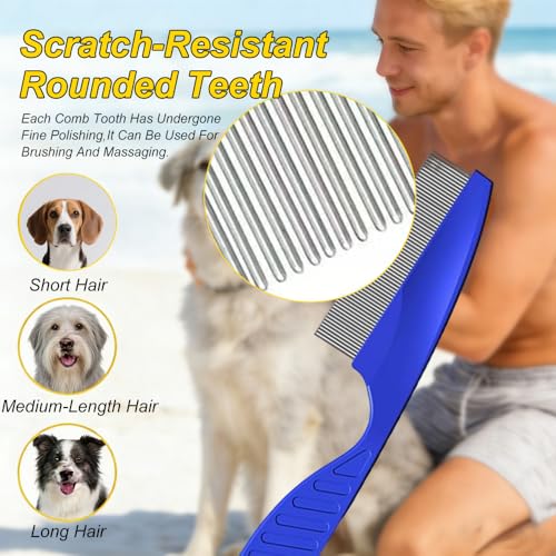 Haustierkämme Set, 4 Pcs Edelstahl Flohkämme, Plastik Doppelseitig Nissenkamm, Feinzahniger Kamm, für Lang und Kurzhaarige Tiere