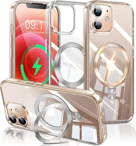 Image of ESTPEAK CD Mag-Stand Case for iPhone 12 /12 Pro Case with Invisible Magnetic Ring, [Compatible with MagSafe] [Never Yellowing] Top Clear Phone Case Cover for iPhone 12 /12 Pro 6.1 inch Men Women, Clear