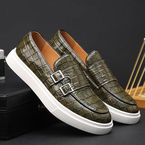 Men Crocodile Print Double Monk Strap Slip On Loafers Fashionable Patent Leather Classic Oxford Formal Business Shoes Comfortable Dress Shoes2