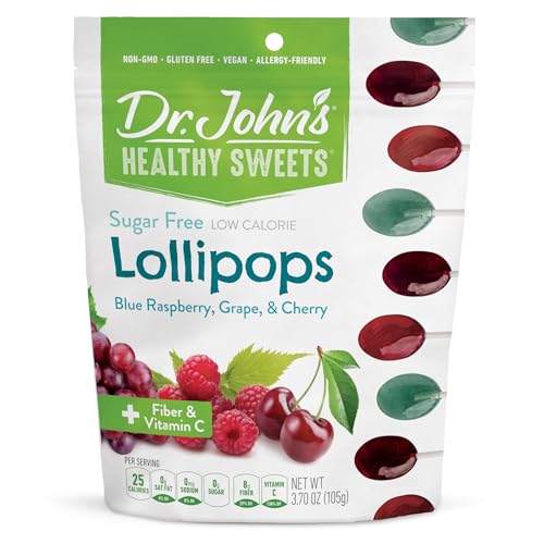 Dr. John's Healthy Sweets Blue Raspberry, Grape & Cherry Lollipops