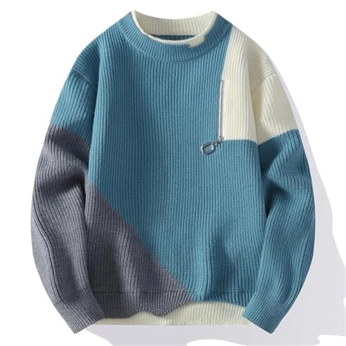 Men's Thick Warm Knit Sweater O-Neck Patchwork Loose Knitted Pullovers2