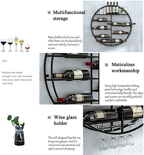 Creative Wall Mounted Wine Rack Black Round Hanging Glass Goblet Holder Wine Cellar Kitchen Counter Wine Bottle Display Shelves Home Bar Decor Storage Shelf (Size : 60x11x60cm)