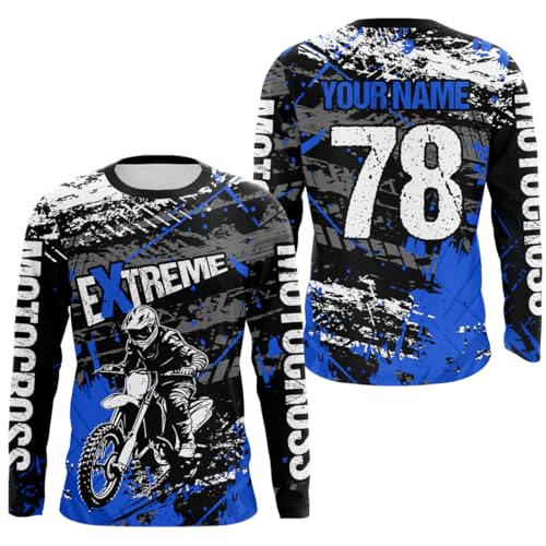 PIONAMZIOZ Customized Dirt Bike Jersey Motocross Racing Jersey UPF30+ Youth Motorcycle Shirt Racing Off-Road Shirt Kid Adult (US, Alpha, Small, 5X-Large, Regular, Regular, Blue)