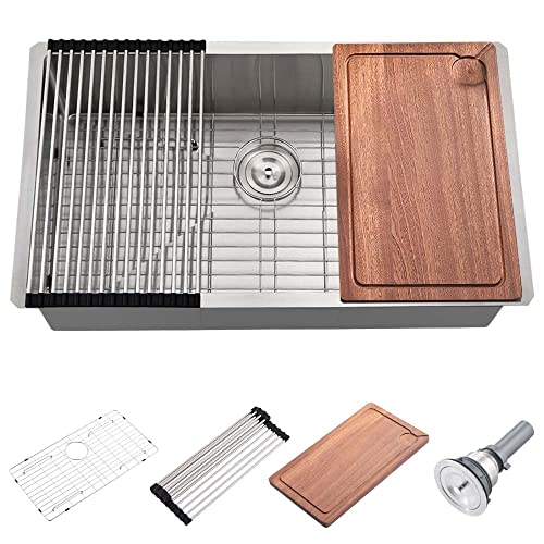 28 Inch Undermount Stainless Steel Kitchen Sink, Wesliv 28X19 Inch Undermount Kitchen Sink 16 Gauge 10 Inch Deep Single Bowl Kithchen Sink Undermount Sink With Bottom Grid #TOP6