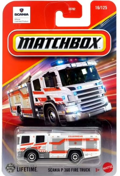Matchbox Scania P 360 Fire Truck [White] 16/125, 1:64 Scale