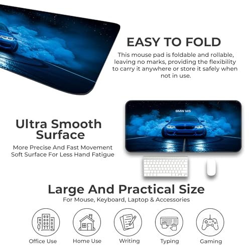 Image of Skiditos BeeMW M5 Desk Pad - Smoke Burnout Edition | XL Gaming Mouse Pad with Non-Slip Base | Car Desk Mat for Office, Setup & Man Cave | Drift Burnout M5 Art