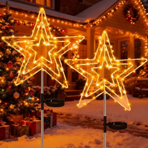 Dekofun Solar Stern Weihnachtsbeleuchtung Außen 2 Stück 75 LED...