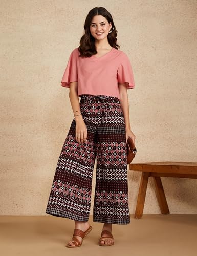 Image of Amazon Brand - Myx Women Relaxed Cotton Flared Palazzo (Available in Plus Sizes)