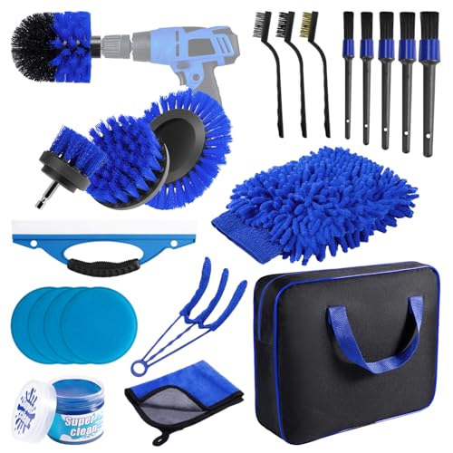 Carehabi Kit Nettoyage Voiture, 22 Pièces Brosse Nettoyage Voiture Kit Nettoyage Voitures Interieur Exterieur pour Jantes Fentes de Ventilation Roues Surfaces